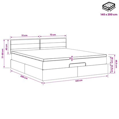 Ottoman Bed met Matrassen en LED Zwart 140 x 200 cm Stof
