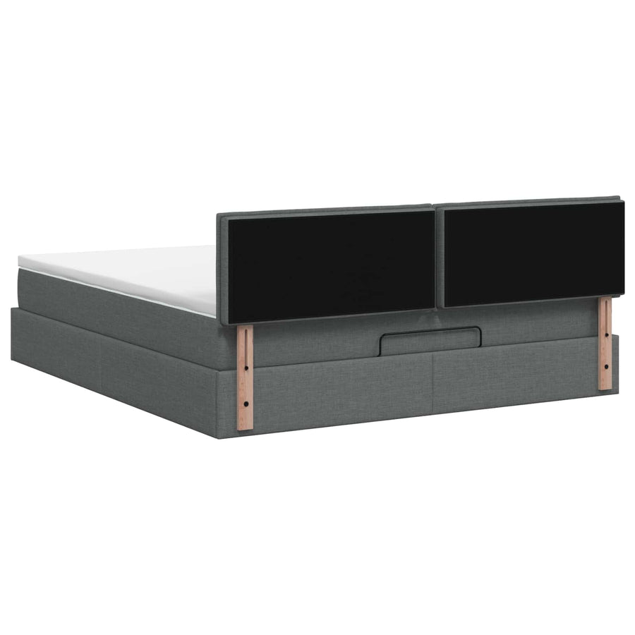 Ottoman Bed met Matrassen en LED Donkergrijs 160 x 200 cm Stof