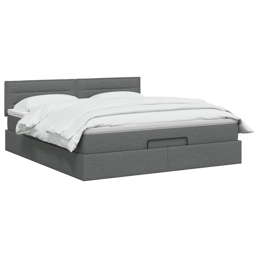 Ottoman Bed met Matrassen en LED Donkergrijs 160 x 200 cm Stof