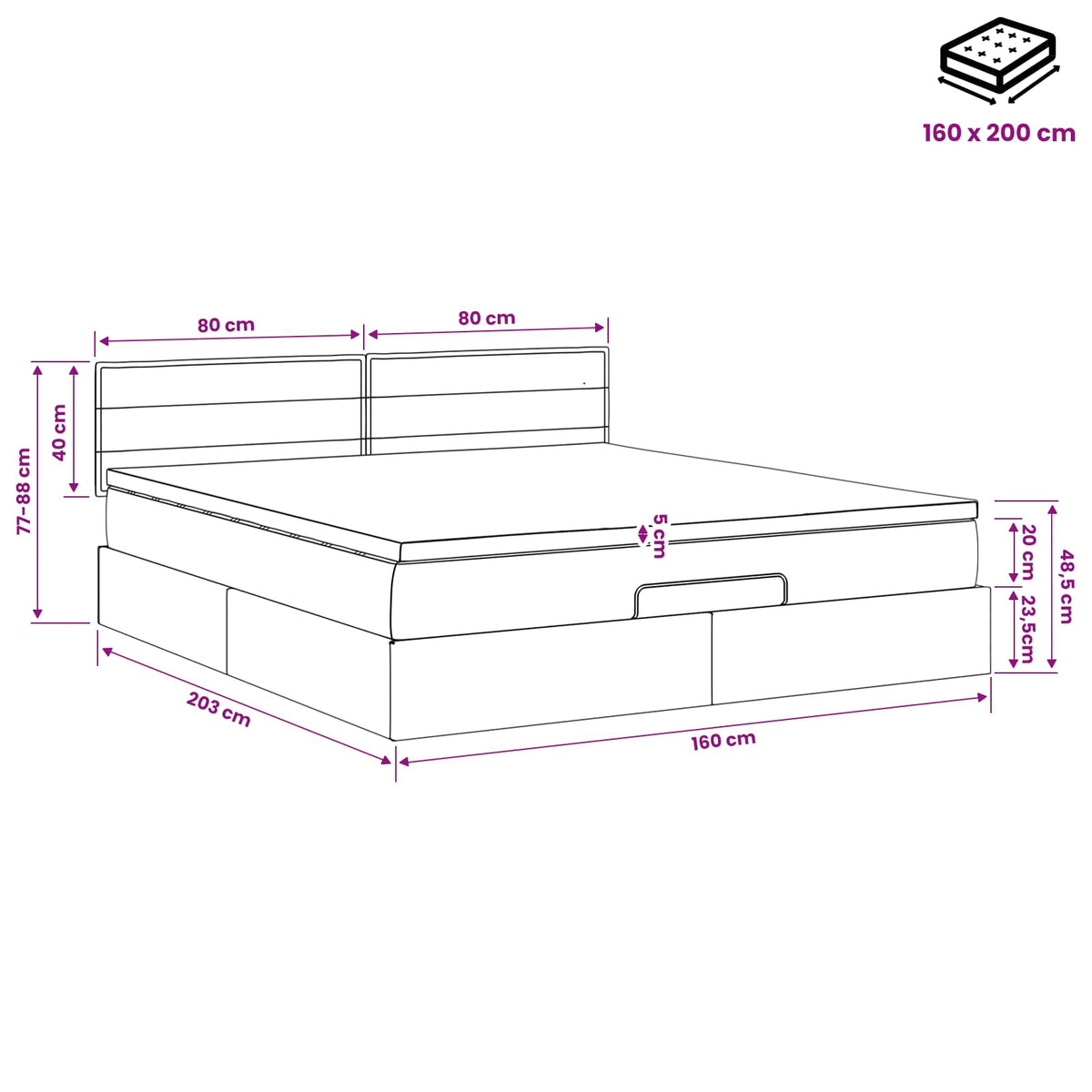 Ottoman Bed met Matrassen en LED Donkerbruin 160 x 200 cm Stof
