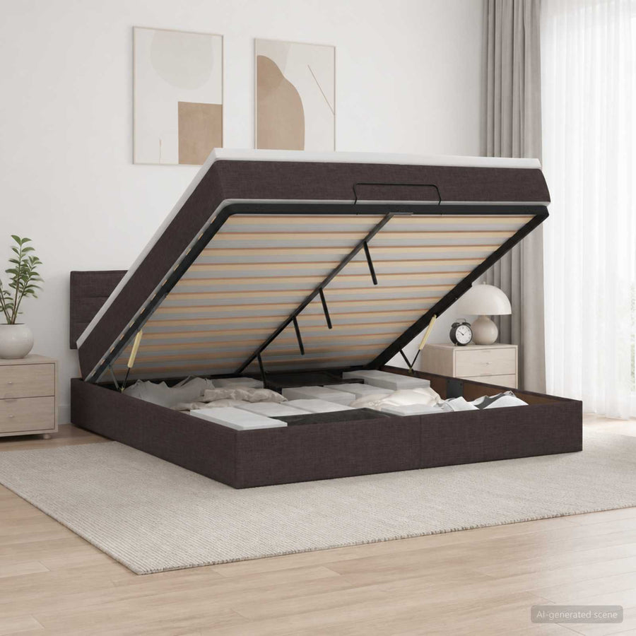 Ottoman bed met matras Donkerbruin 140 x 200 cm Stof