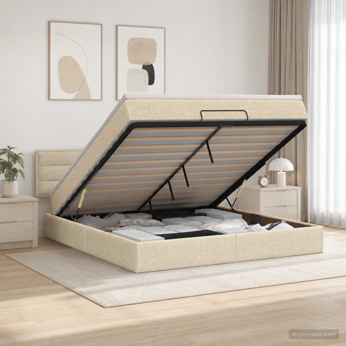 Ottoman Bed met Matrassen en LED Crèmekleurig 160 x 200 cm Stof