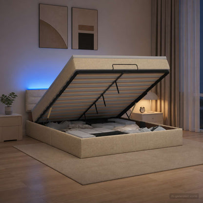 Ottoman Bed met Matrassen en LED Crèmekleurig 160 x 200 cm Stof