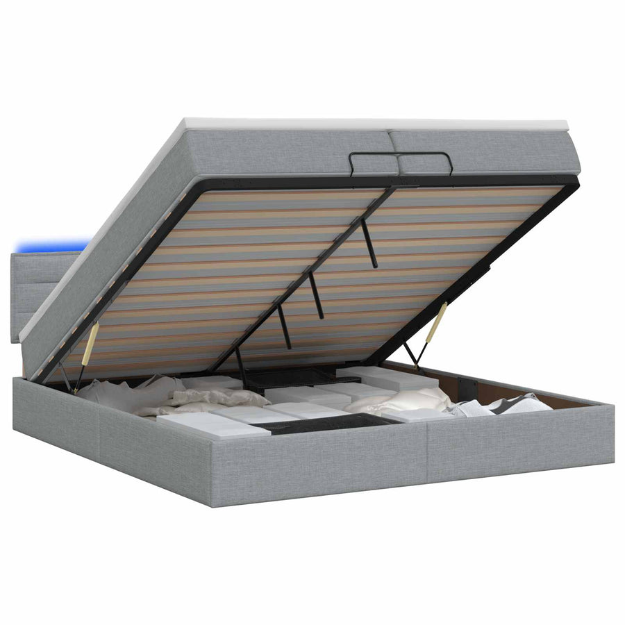 Ottoman Bed met Matrassen en LED Lichtgrijs 200 x 200 cm Stof