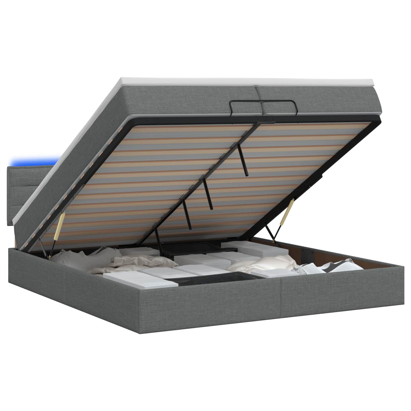 Ottoman Bed met Matrassen en LED Donkergrijs 200 x 200 cm Stof