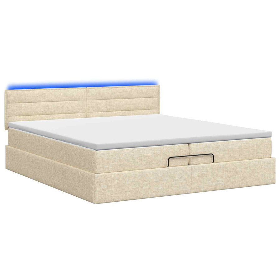 Ottoman Bed met Matrassen en LED Crèmekleurig 200 x 200 cm Stof
