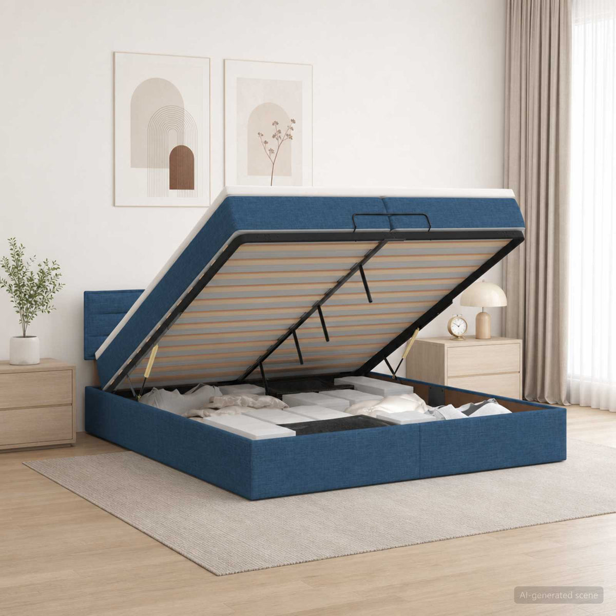 Ottoman bed met matras met hoofdeinde Blauw 200 x 200 cm Stof