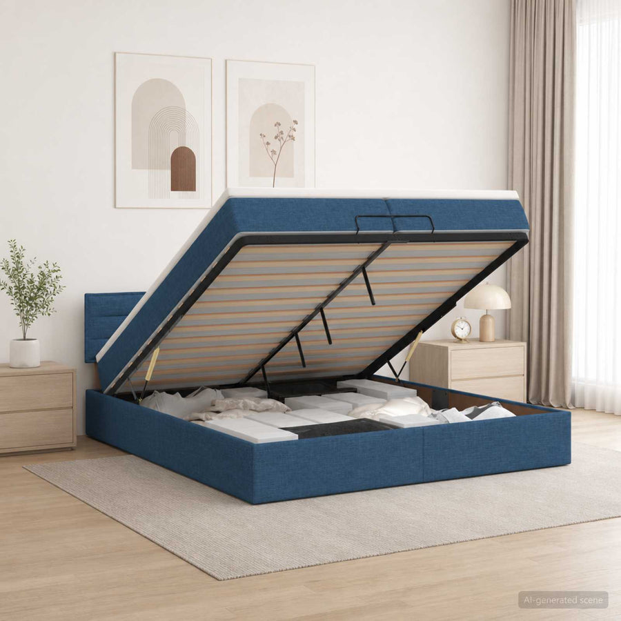 Ottoman bed met matras met hoofdeinde Blauw 200 x 200 cm Stof