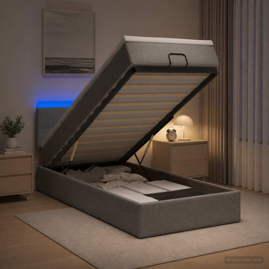 Ottoman Bed met Matrassen en LED Lichtgrijs 100 x 200 cm Stof