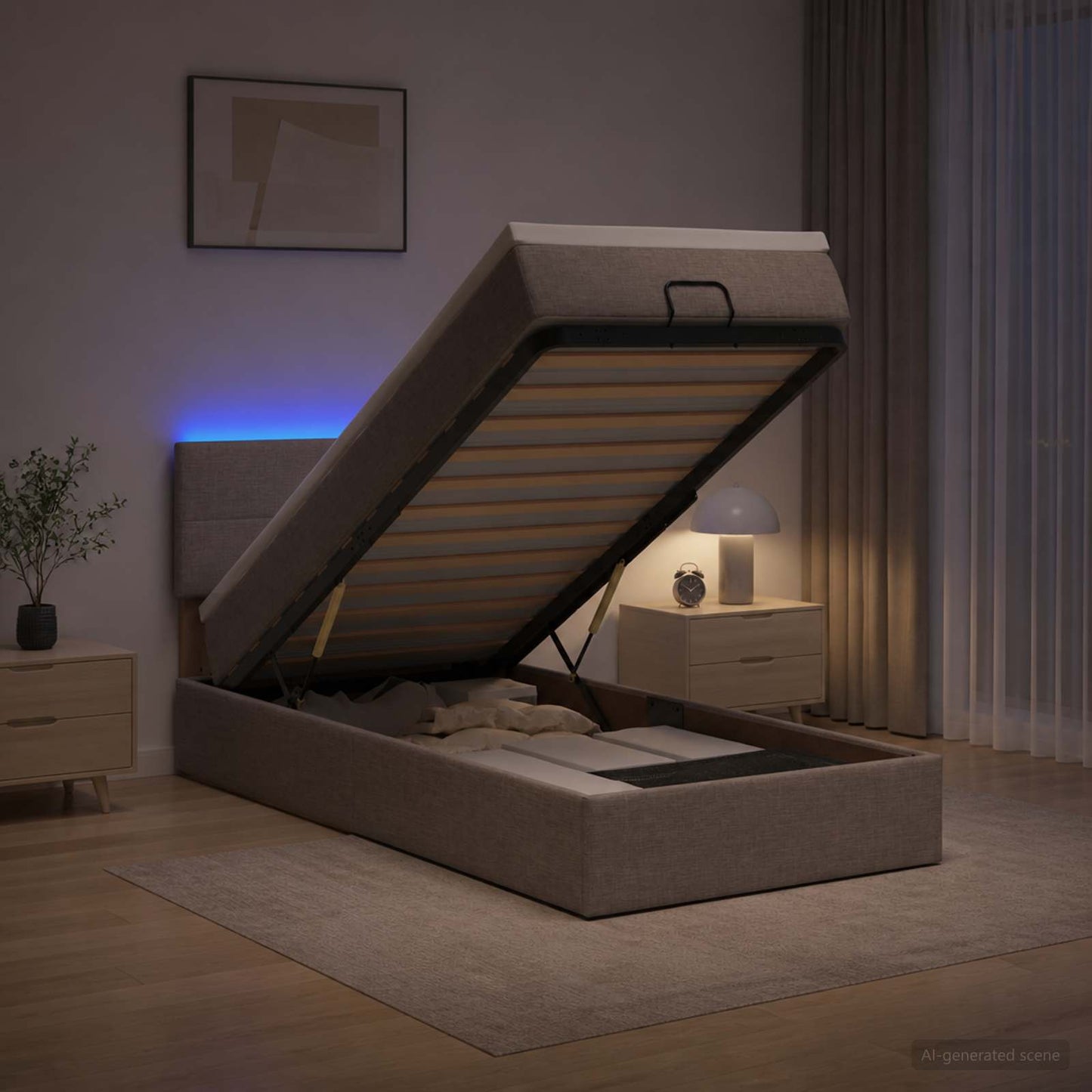 Ottoman Bed met Matrassen en LED Taupe 80 x 200 cm Stof