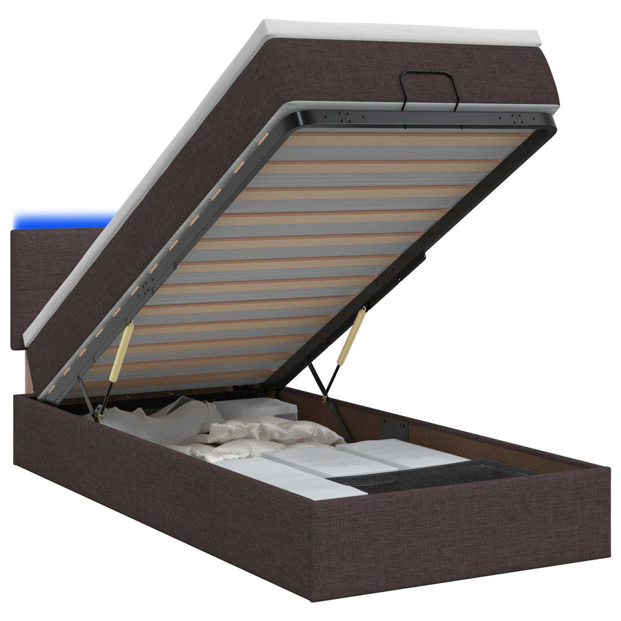 Ottoman Bed met Matrassen en LED Donkerbruin 90 x 190 cm Stof