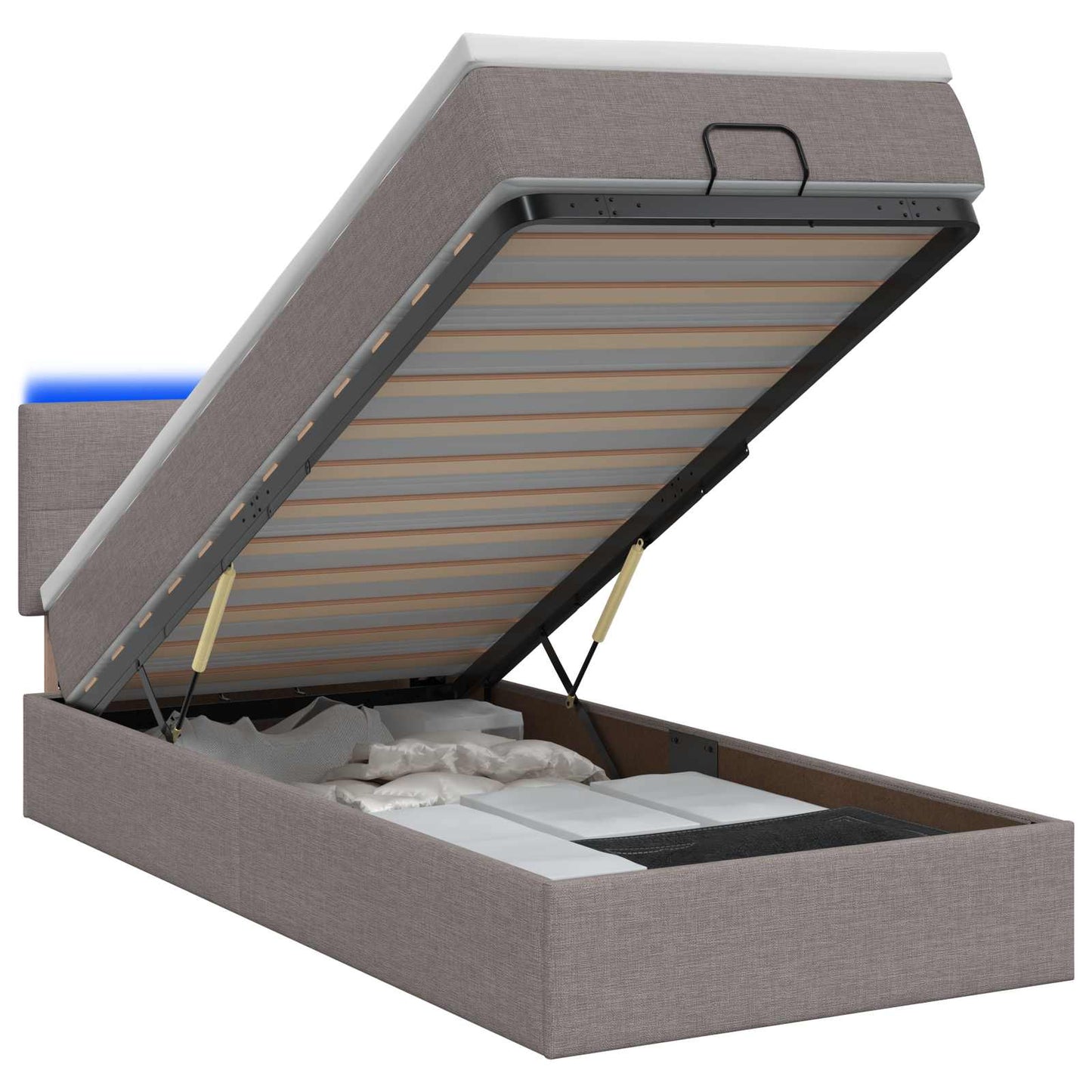 Ottoman Bed met Matrassen en LED Taupe 90 x 190 cm Stof