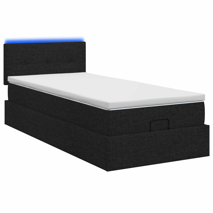 Ottoman Bed met Matrassen en LED Zwart 90 x 200 cm Stof