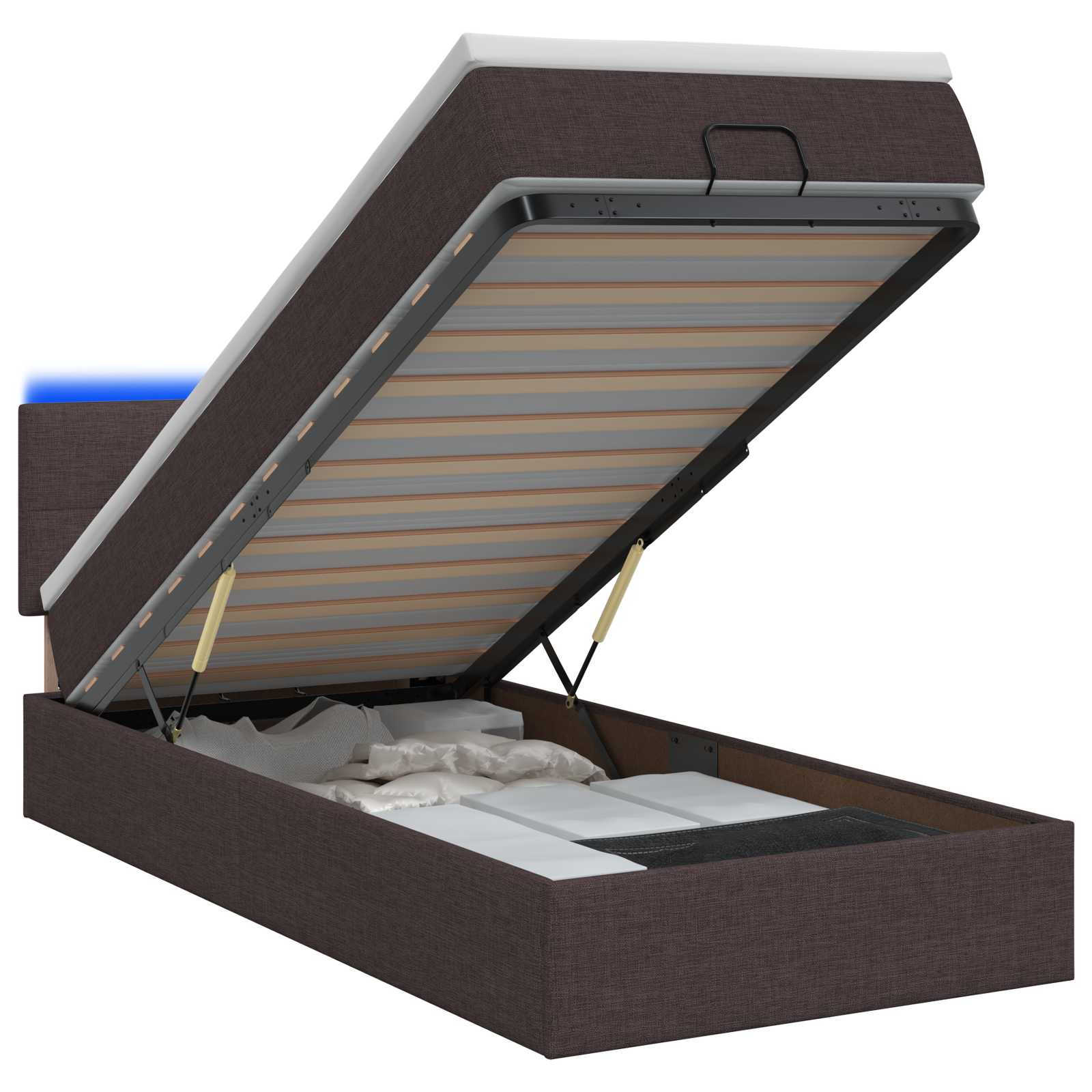 Ottoman Bed met Matrassen en LED Donkerbruin 90 x 200 cm Stof