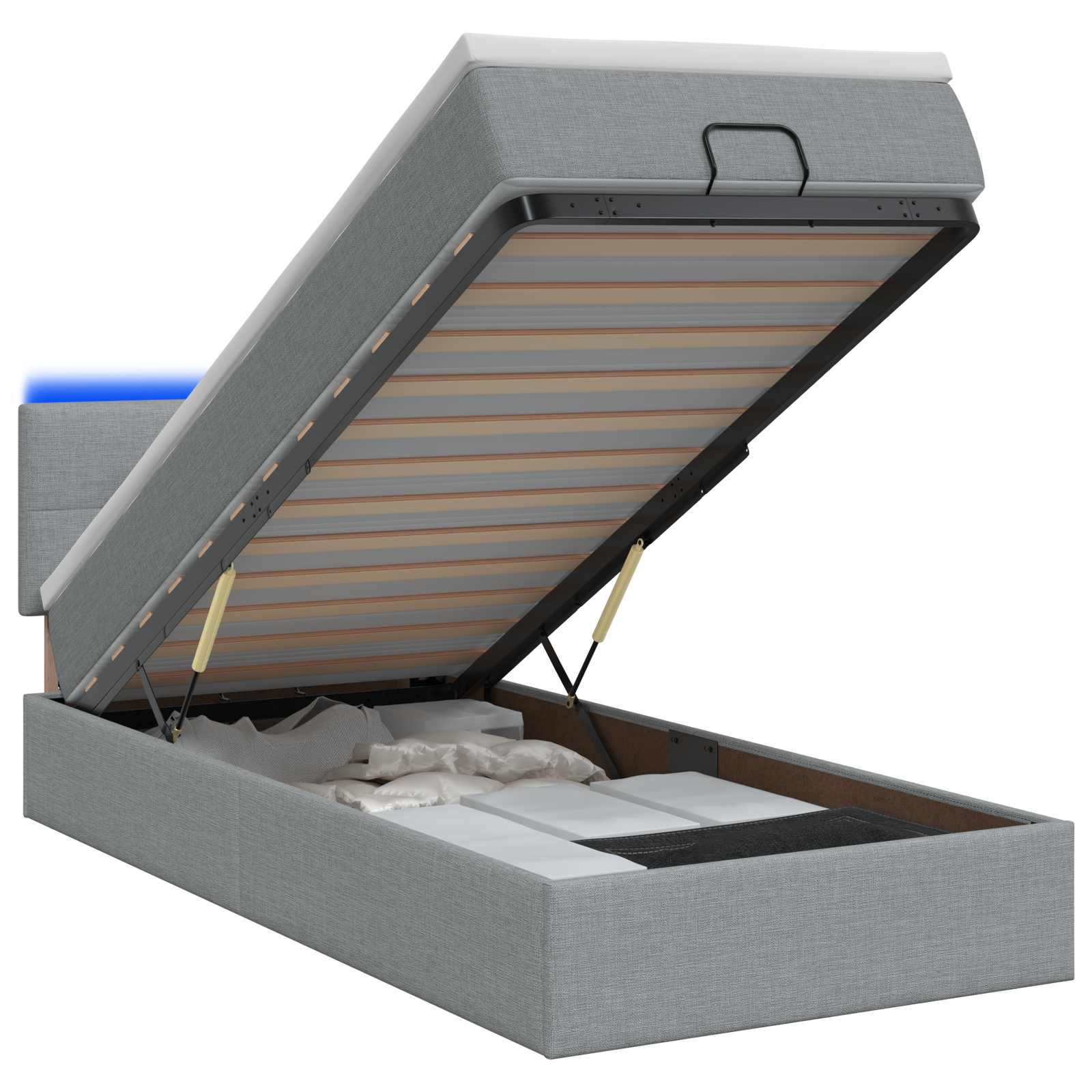Ottoman Bed met Matrassen en LED Lichtgrijs 100 x 200 cm Stof