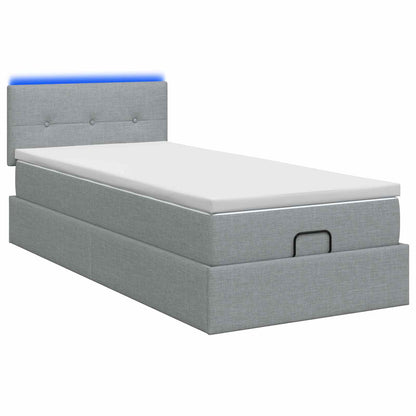 Ottoman Bed met Matrassen en LED Lichtgrijs 100 x 200 cm Stof