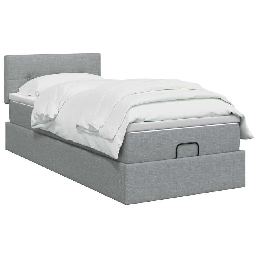 Ottoman Bed met Matrassen en LED Lichtgrijs 100 x 200 cm Stof