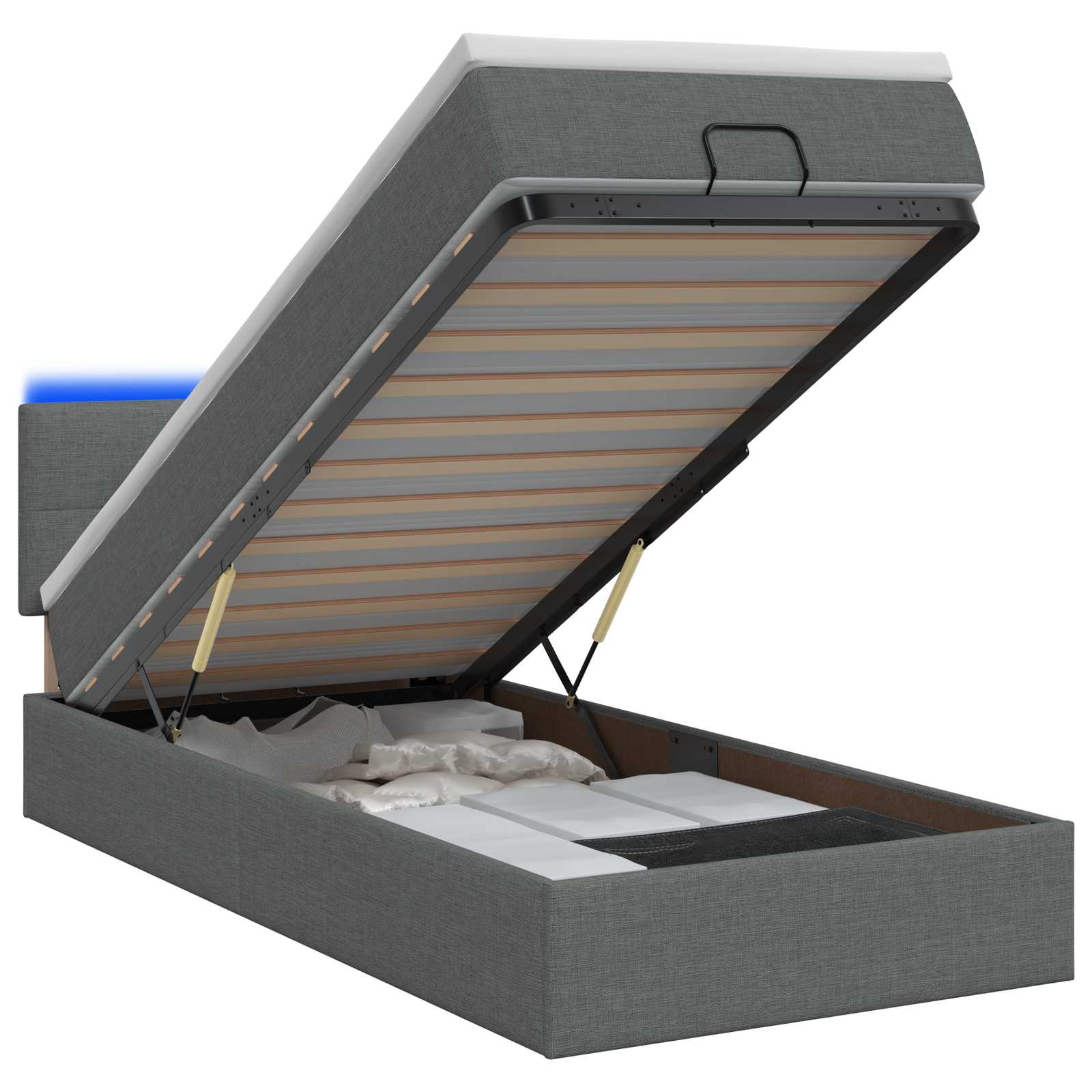 Ottoman Bed met Matrassen en LED Donkergrijs 100 x 200 cm Stof