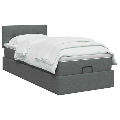 Ottoman Bed met Matrassen en LED Donkergrijs 100 x 200 cm Stof