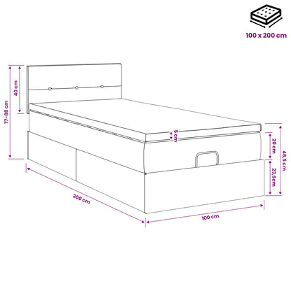 Ottoman Bed met Matrassen en LED Donkergrijs 100 x 200 cm Stof