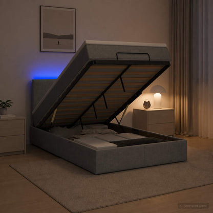 Ottoman Bed met Matrassen en LED Lichtgrijs 120 x 190 cm Stof