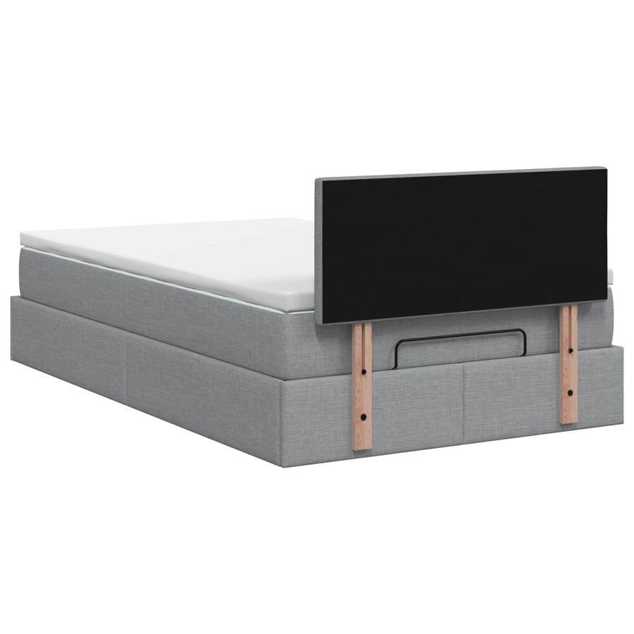 Ottoman Bed met Matrassen en LED Lichtgrijs 120 x 190 cm Stof
