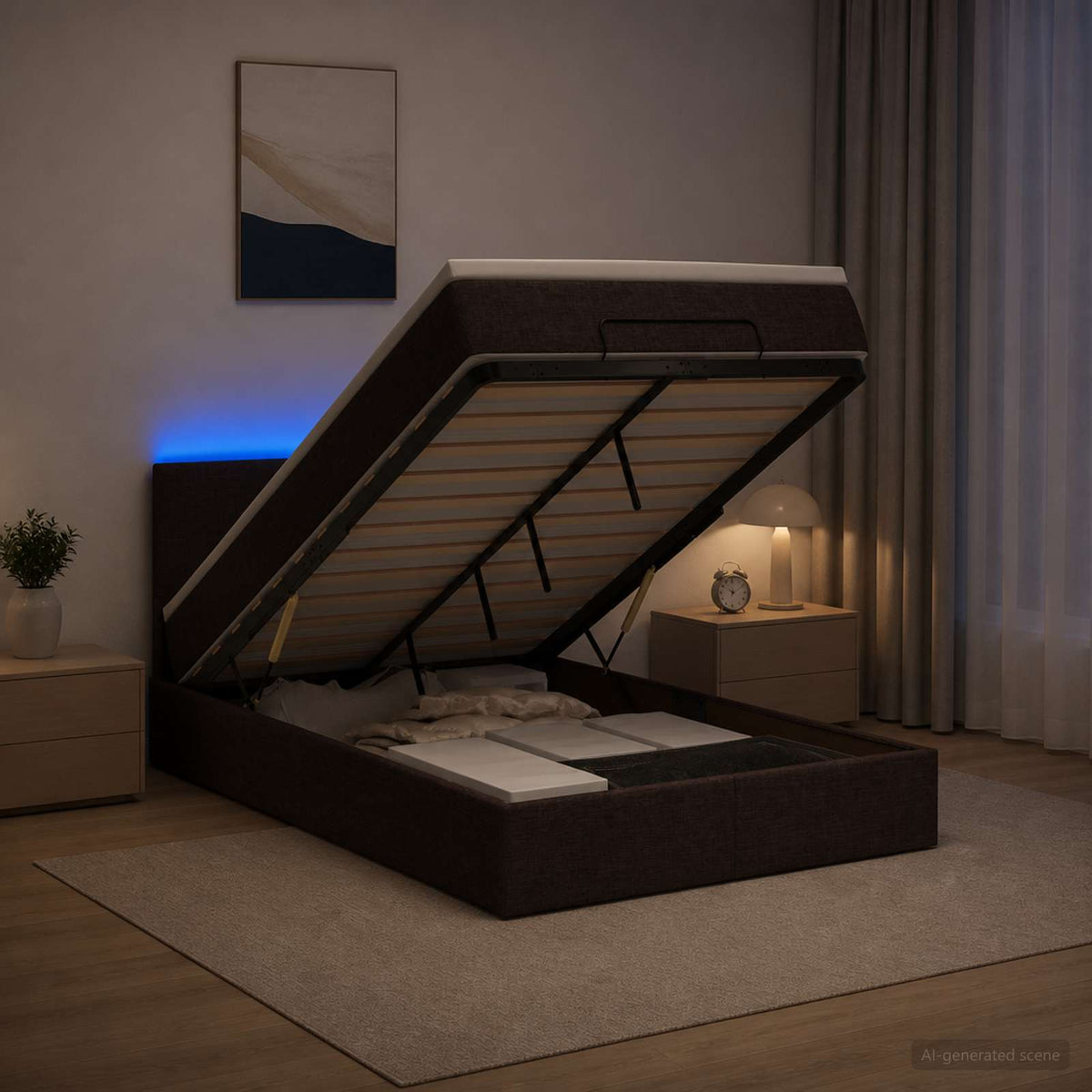Ottoman Bed met Matrassen en LED Donkerbruin 120 x 200 cm Stof
