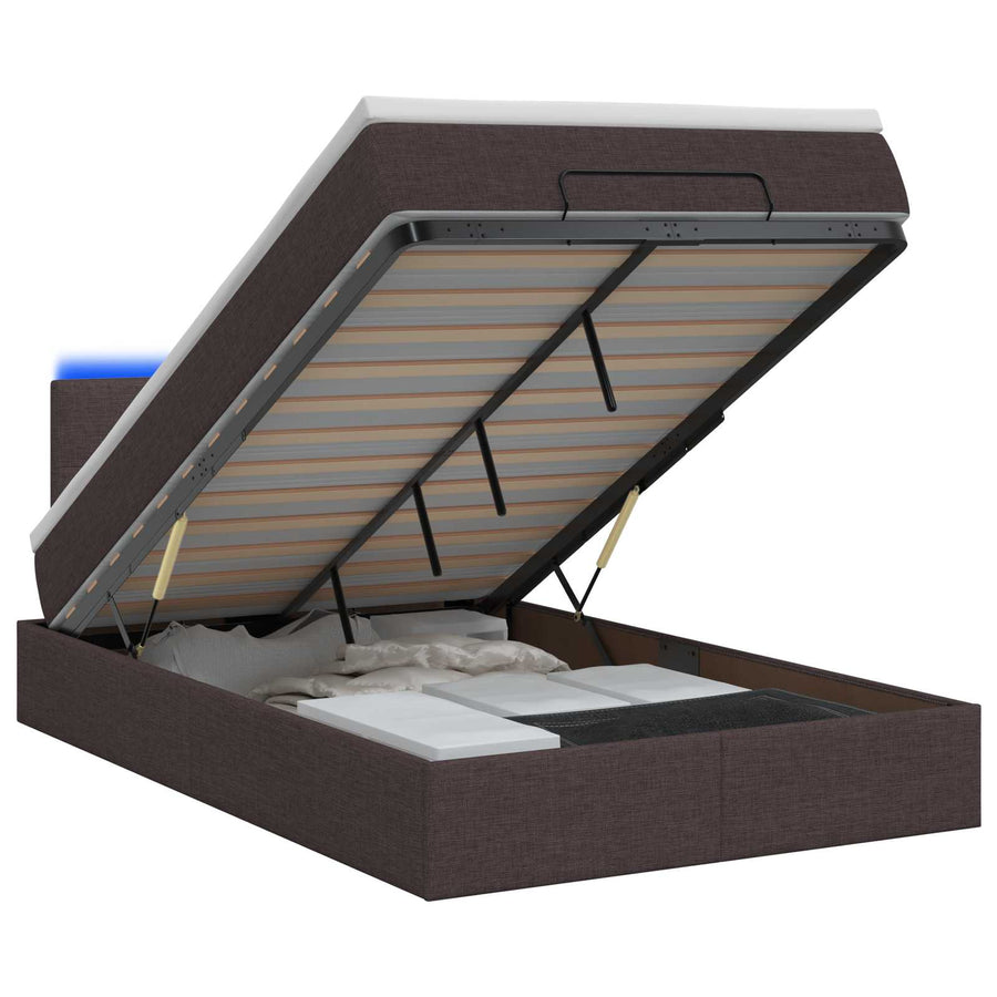 Ottoman Bed met Matrassen en LED Donkerbruin 120 x 190 cm Stof