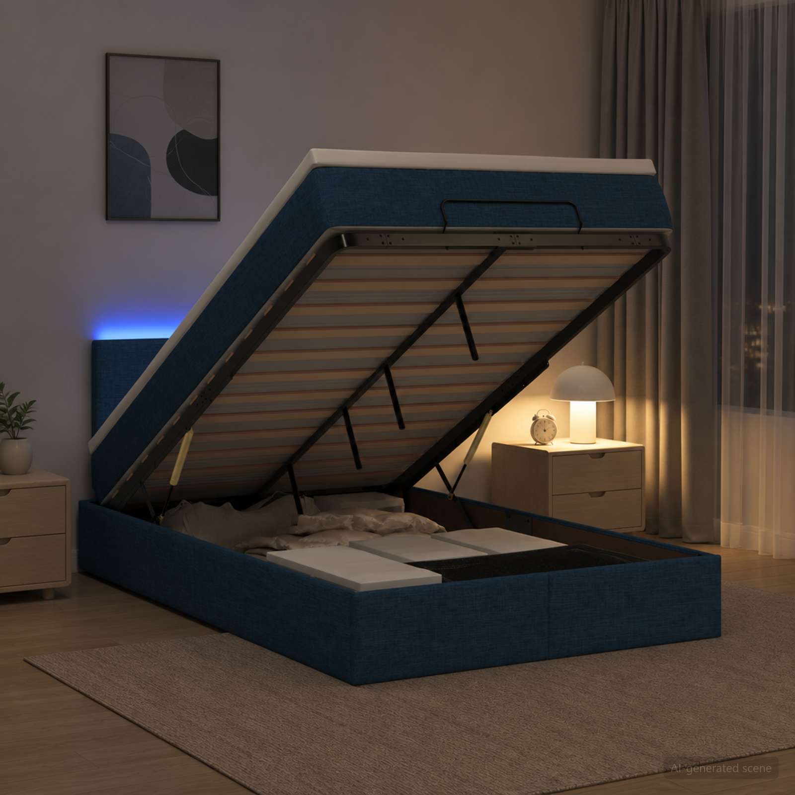 Ottoman Bed met Matrassen en LED Blauw 120 x 190 cm Stof