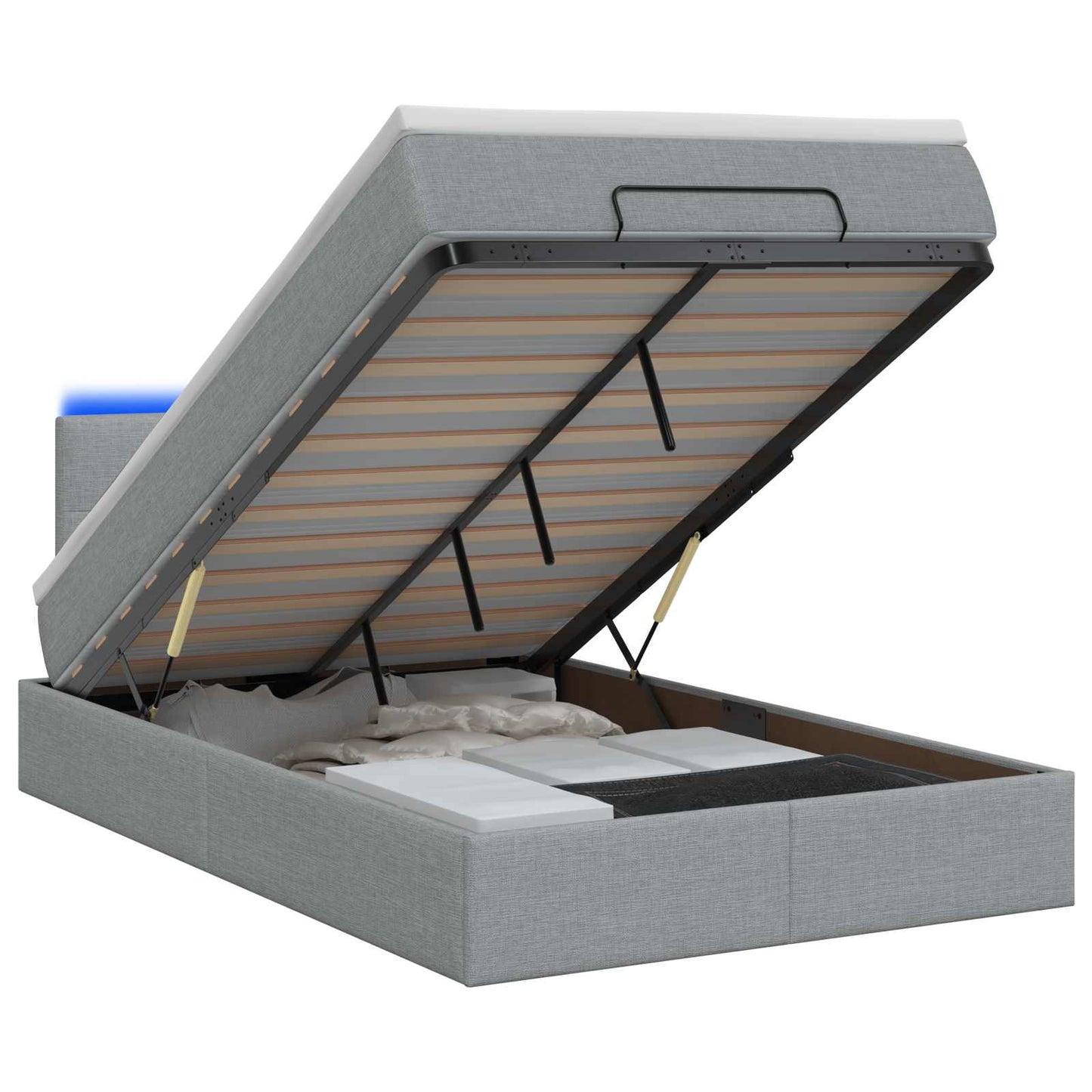 Ottoman Bed met Matrassen en LED Lichtgrijs 120 x 200 cm Stof