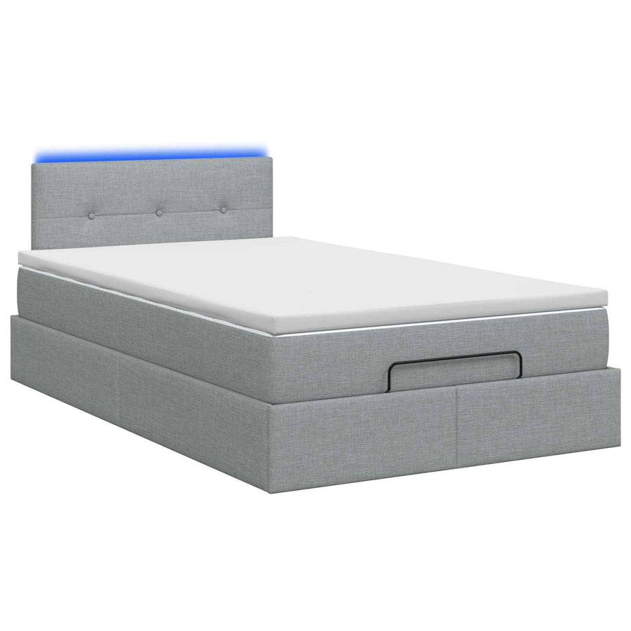 Ottoman Bed met Matrassen en LED Lichtgrijs 120 x 200 cm Stof