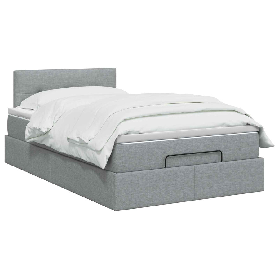 Ottoman Bed met Matrassen en LED Lichtgrijs 120 x 200 cm Stof