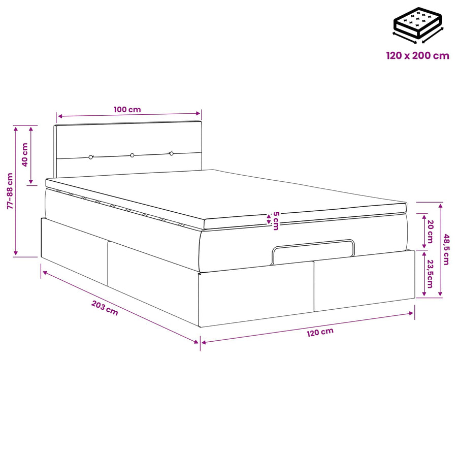 Ottoman Bed met Matrassen en LED Donkergrijs 120 x 200 cm Stof