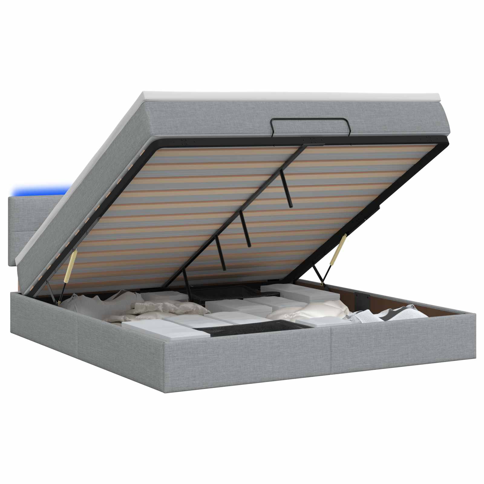 Ottoman Bed met Matrassen en LED Lichtgrijs 140 x 190 cm Stof