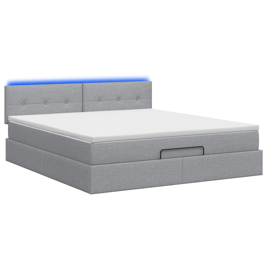 Ottoman Bed met Matrassen en LED Lichtgrijs 140 x 200 cm Stof