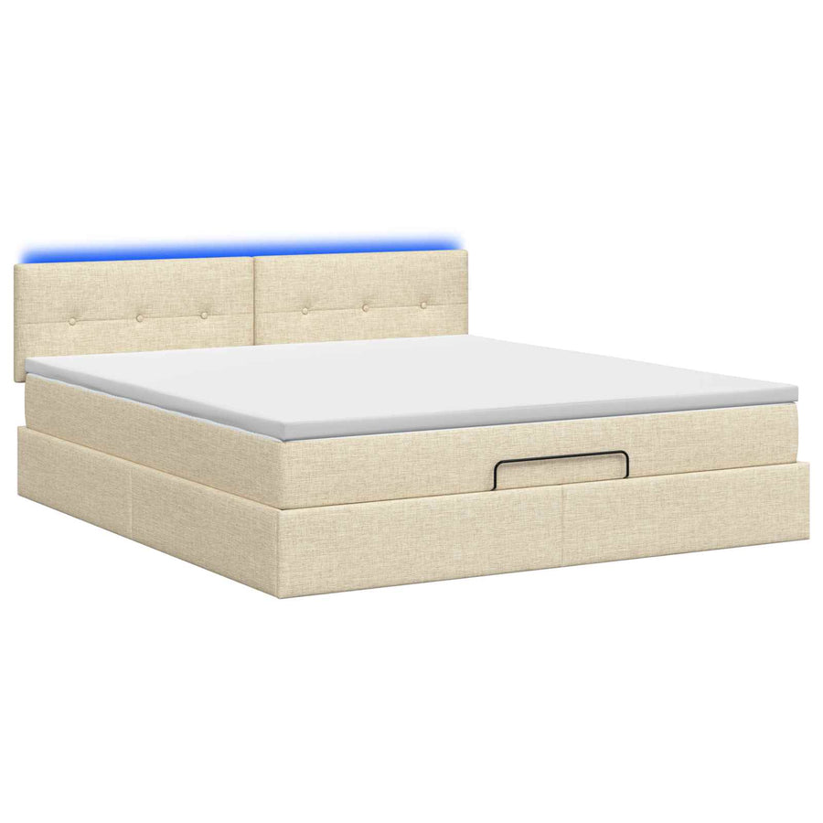 Ottoman Bed met Matrassen en LED Crèmekleurig 160 x 200 cm Stof