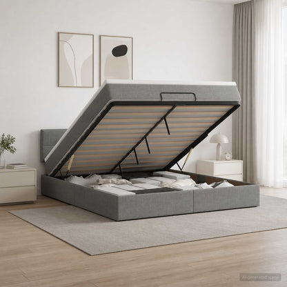 Ottoman bed met matras Donkergrijs 180 x 200 cm Stof