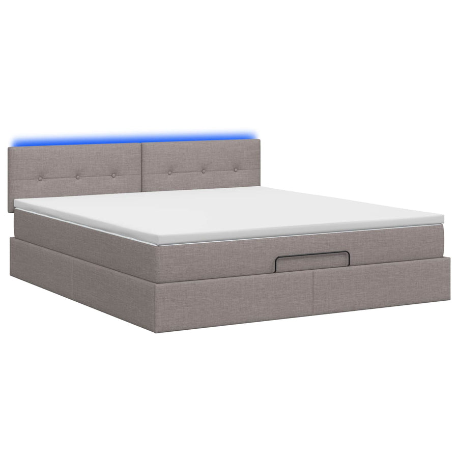 Ottoman Bed met Matrassen en LED Taupe 180 x 200 cm Stof