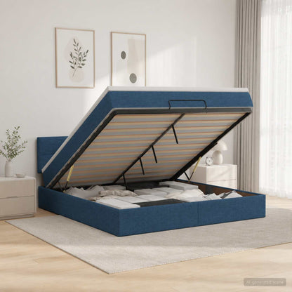 Ottoman bed met matras met hoofdeinde Blauw 180 x 200 cm Stof