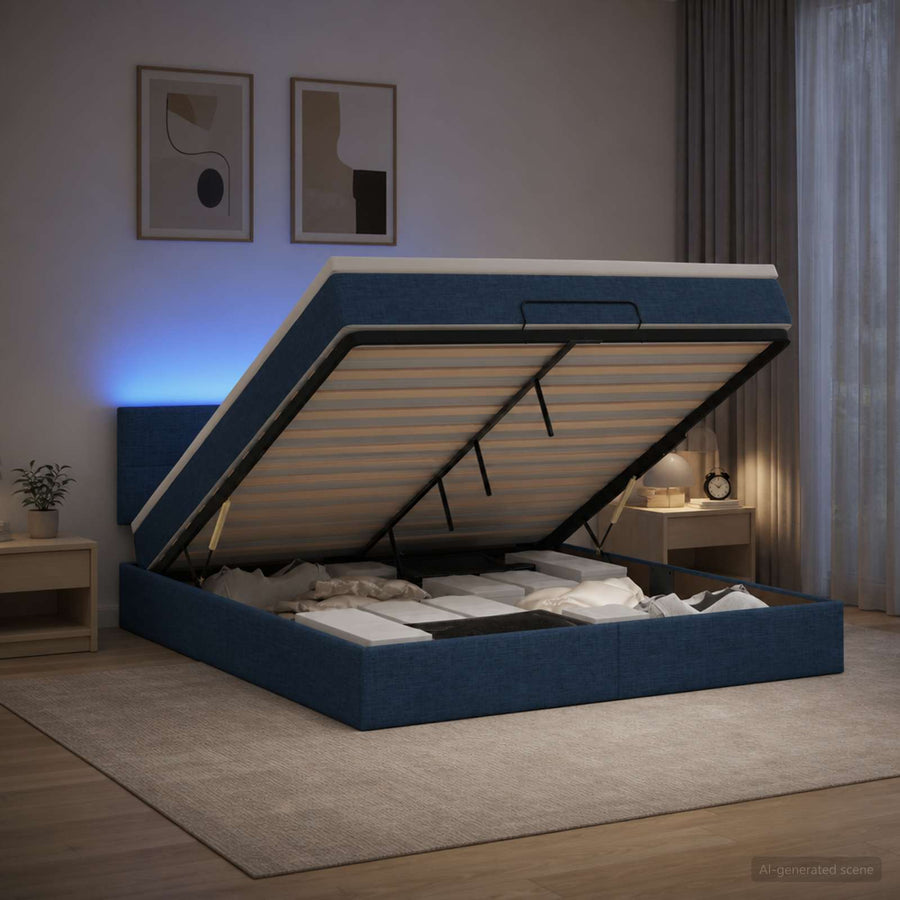 Ottoman Bed met Matrassen en LED Blauw 180 x 200 cm Stof