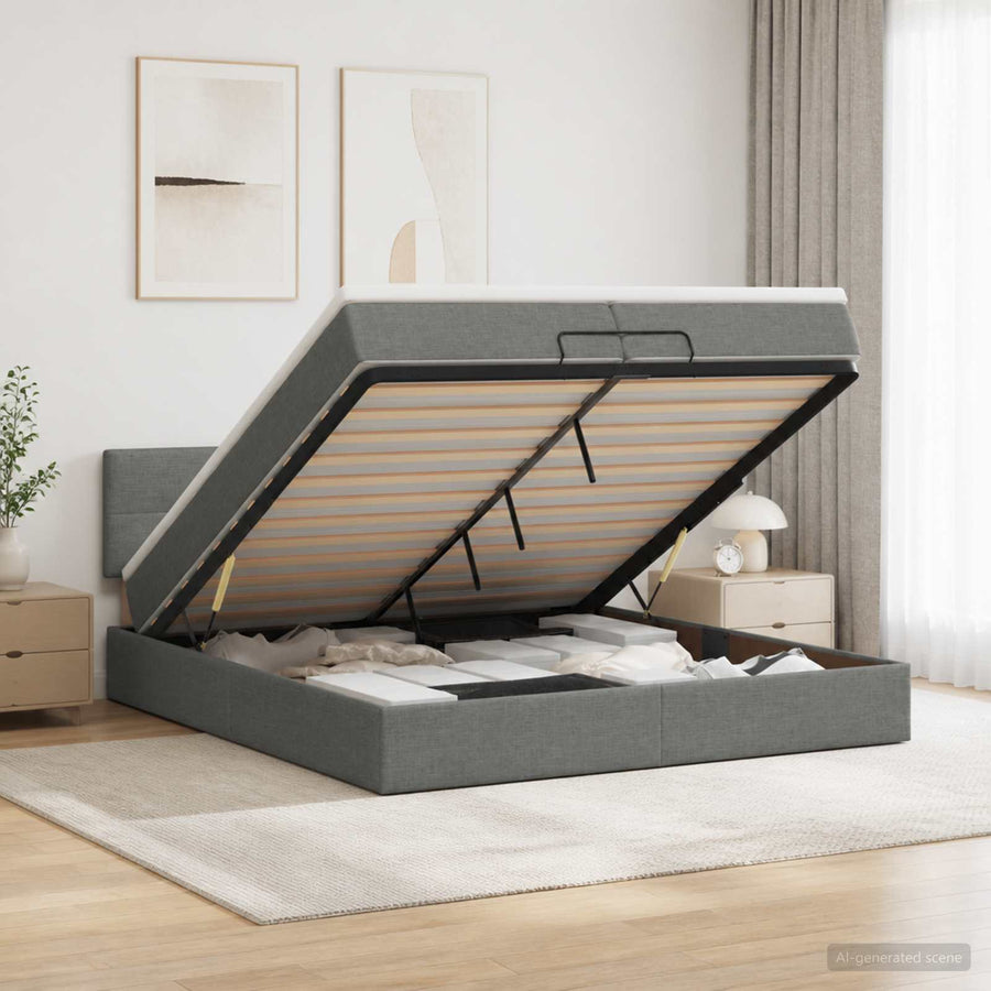 Ottoman bed met matras Donkergrijs 200 x 200 cm Stof