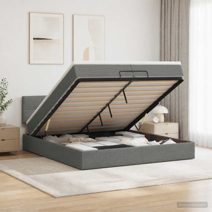 Ottoman Bed met Matrassen en LED Donkergrijs 200 x 200 cm Stof