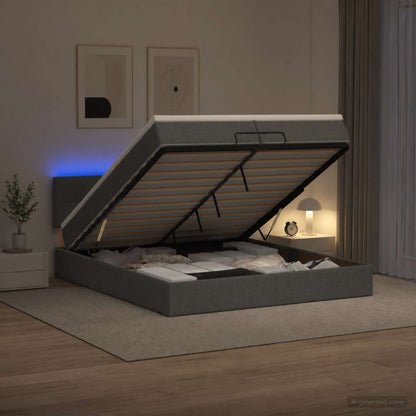 Ottoman Bed met Matrassen en LED Donkergrijs 200 x 200 cm Stof