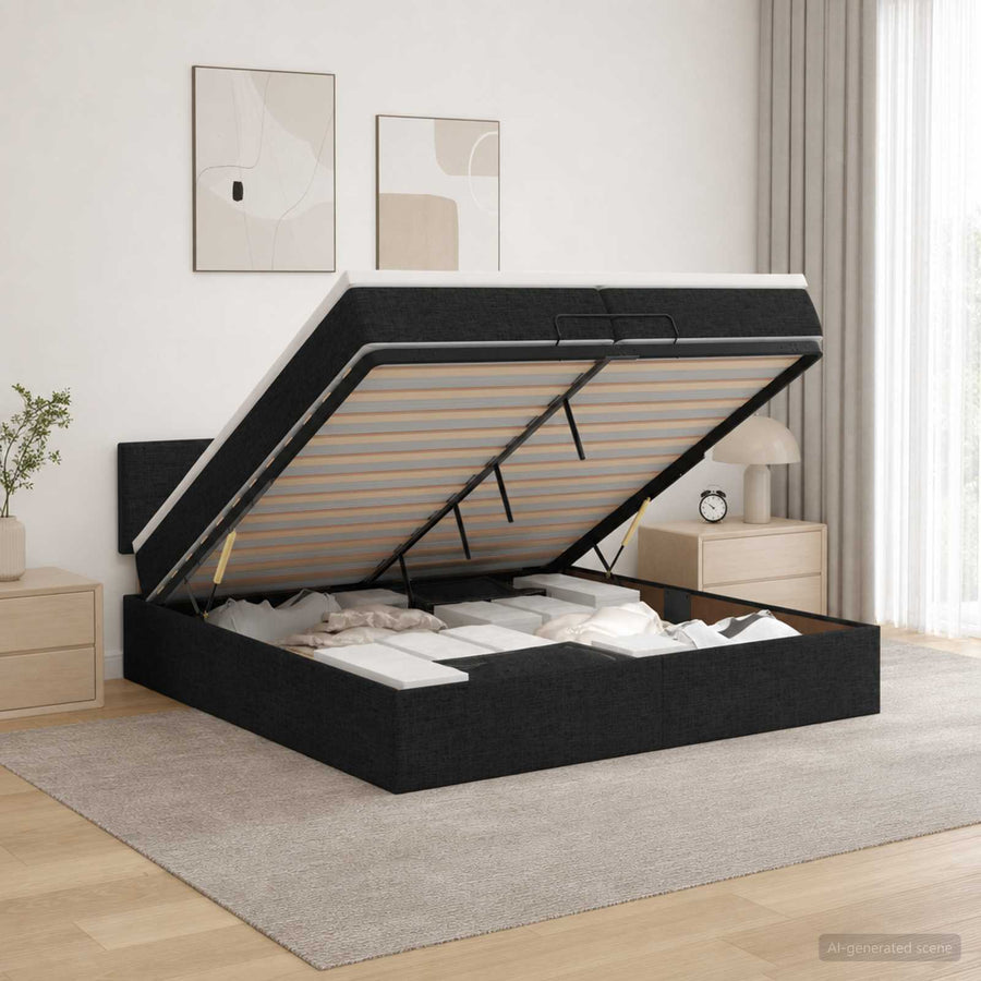 Ottoman bed met matras met hoofdeinde Zwart 200 x 200 cm Stof