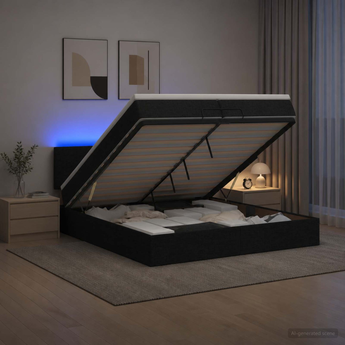 Ottoman Bed met Matrassen en LED Zwart 200 x 200 cm Stof