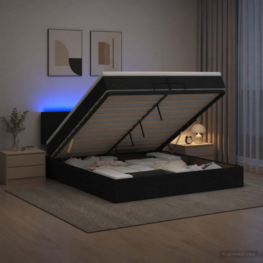 Ottoman Bed met Matrassen en LED Zwart 200 x 200 cm Stof