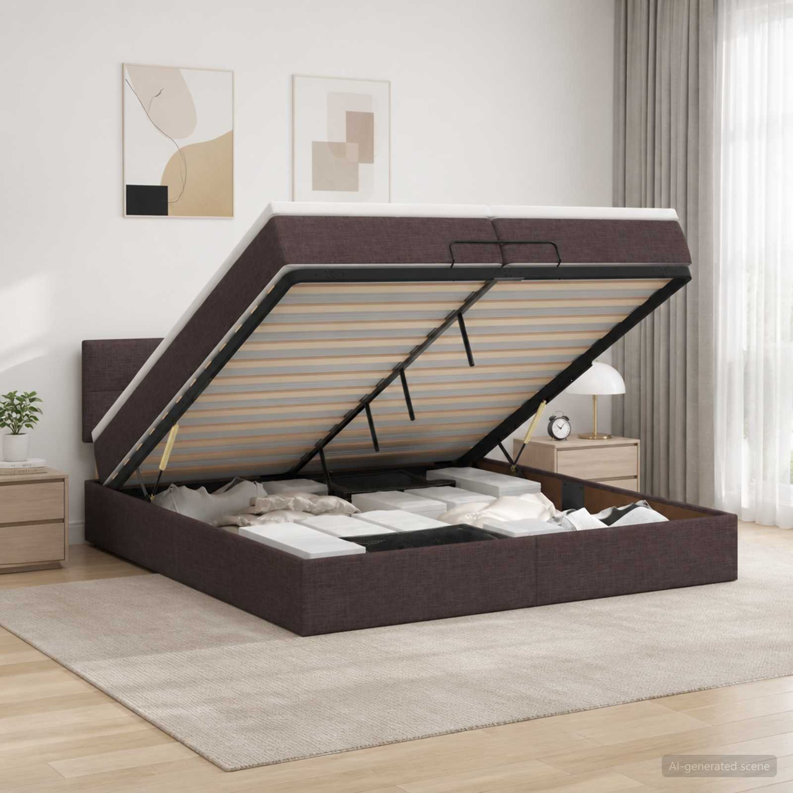 Ottoman bed met matras Donkerbruin 200 x 200 cm Stof