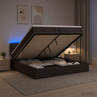 Ottoman Bed met Matrassen en LED Donkerbruin 200 x 200 cm Stof