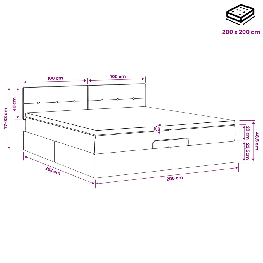 Ottoman Bed met Matrassen en LED Donkerbruin 200 x 200 cm Stof