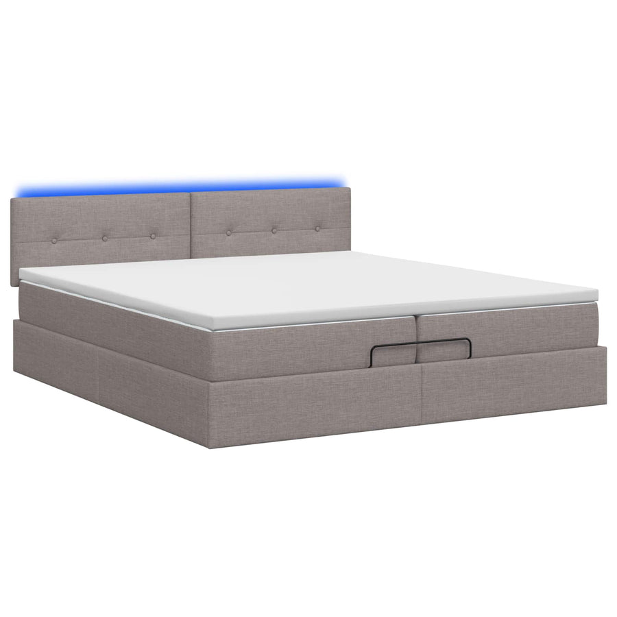 Ottoman Bed met Matrassen en LED Taupe 200 x 200 cm Stof